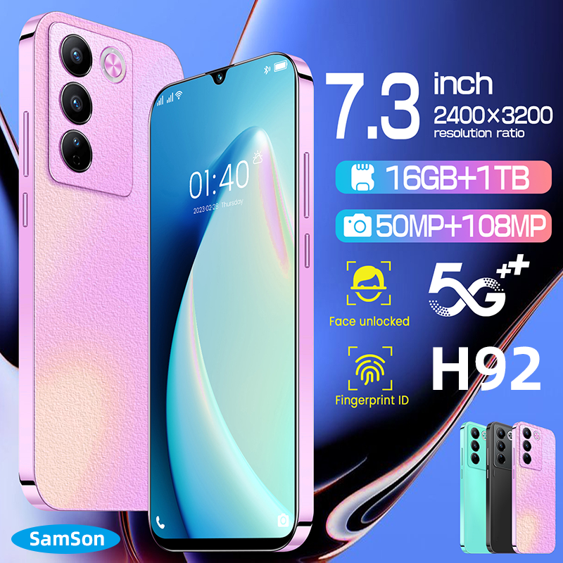 Original H92 Android13.0 Phones Cheap 7.3 Inch 5g smart phone hot selling 16GB+1TB mobile phone 2024